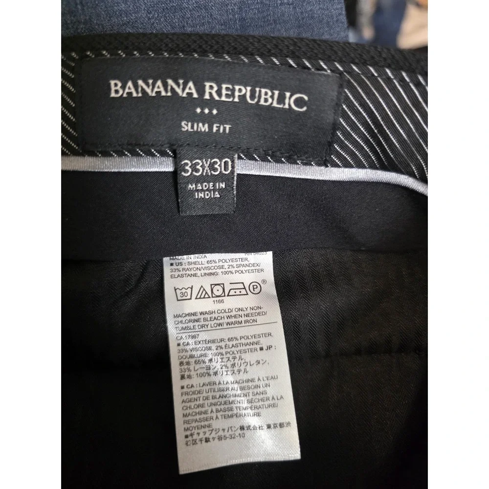 Banana Republic Mens Slim Fit Black Dress Pants preppy work Trousers 33x30